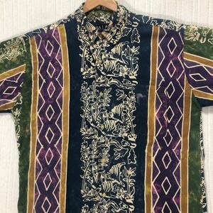 Handmade Java Lava Hawaiian Shirt Tiger Print Resort Casual‎ Button Up Shirt L